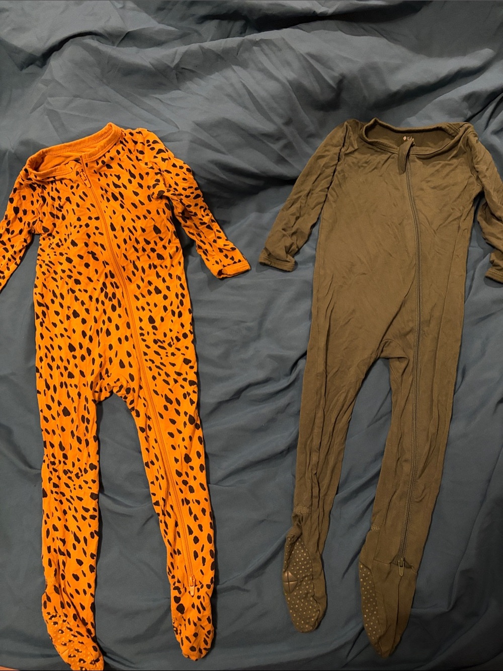 Kyte BABY Orange Leopard & Olive Green Footed One-Piece Pair